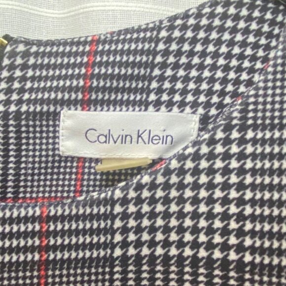 Calvin Klein Plaid Bell Sleeve Dress Houndstooth Pattern Knee Length Back Zip - Picture 5 of 8